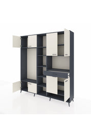 Hyperion Dolap 12 Raflı Tek Çekmeceli 8 Kapaklı 220x44x243 Antrasit-Aytaşı/Antrasit