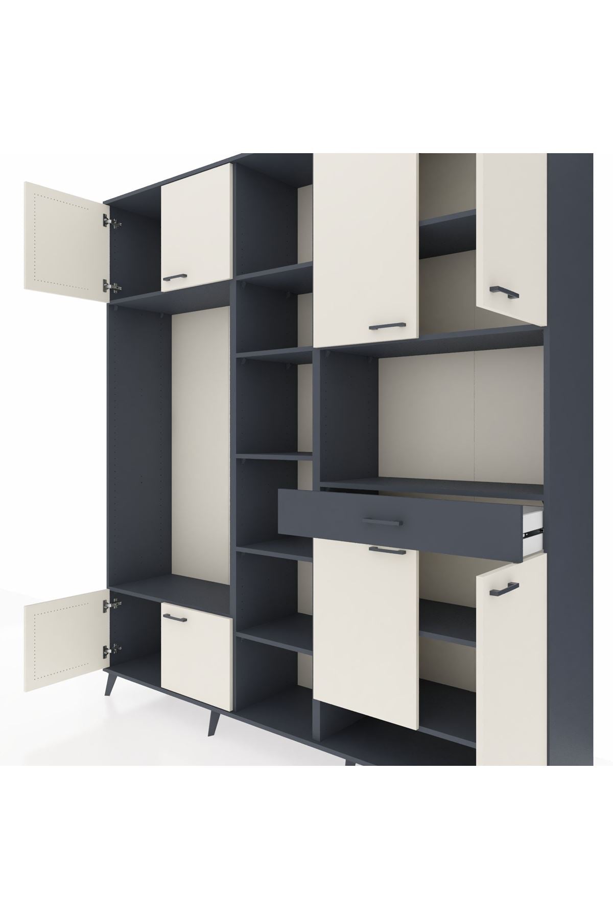 Hyperion Dolap 12 Raflı Tek Çekmeceli 8 Kapaklı 220x44x243 Antrasit-Aytaşı/Antrasit