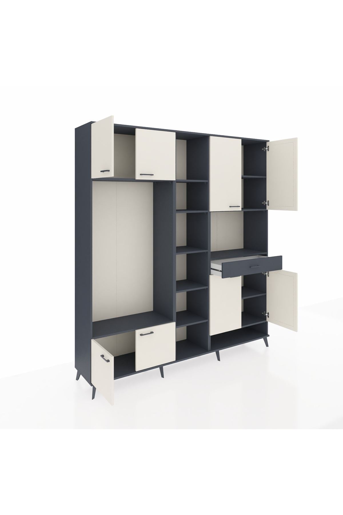 Hyperion Dolap 12 Raflı Tek Çekmeceli 8 Kapaklı 220x44x243 Antrasit-Aytaşı/Antrasit