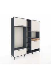 Hyperion Dolap 12 Raflı Tek Çekmeceli 8 Kapaklı 220x44x243 Antrasit-Aytaşı/Çam