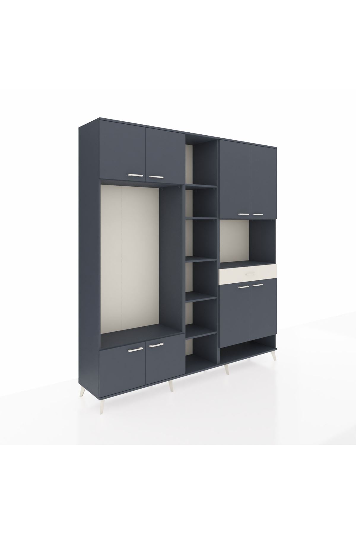 Hyperion Dolap 12 Raflı Tek Çekmeceli 8 Kapaklı 220x44x243 Antrasit-Antrasit/Aytaşı