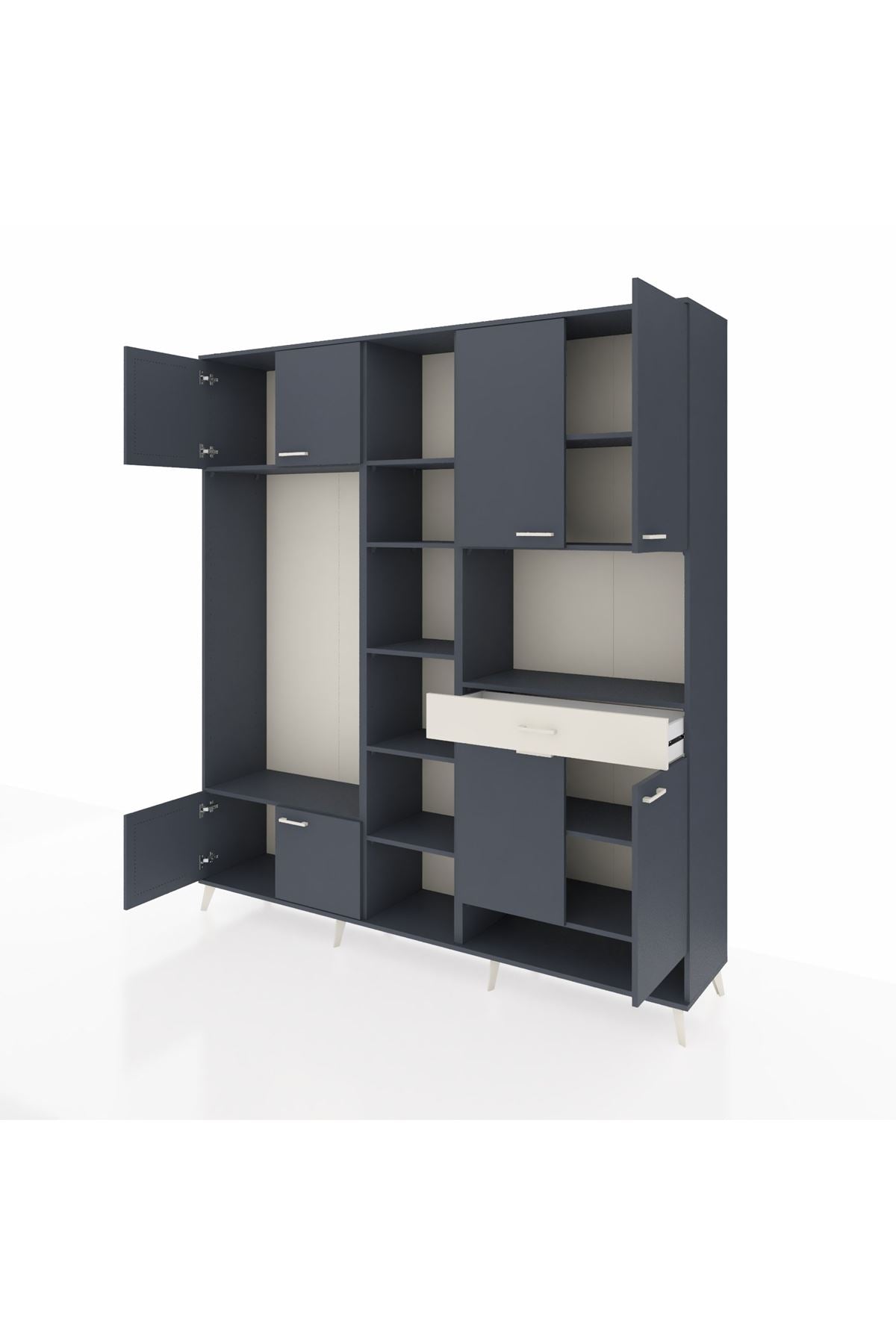 Hyperion Dolap 12 Raflı Tek Çekmeceli 8 Kapaklı 220x44x243 Antrasit-Antrasit/Aytaşı