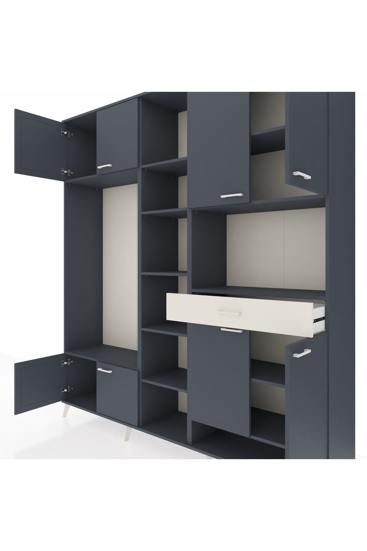 Hyperion Dolap 12 Raflı Tek Çekmeceli 8 Kapaklı 220x44x243 Antrasit-Antrasit/Aytaşı