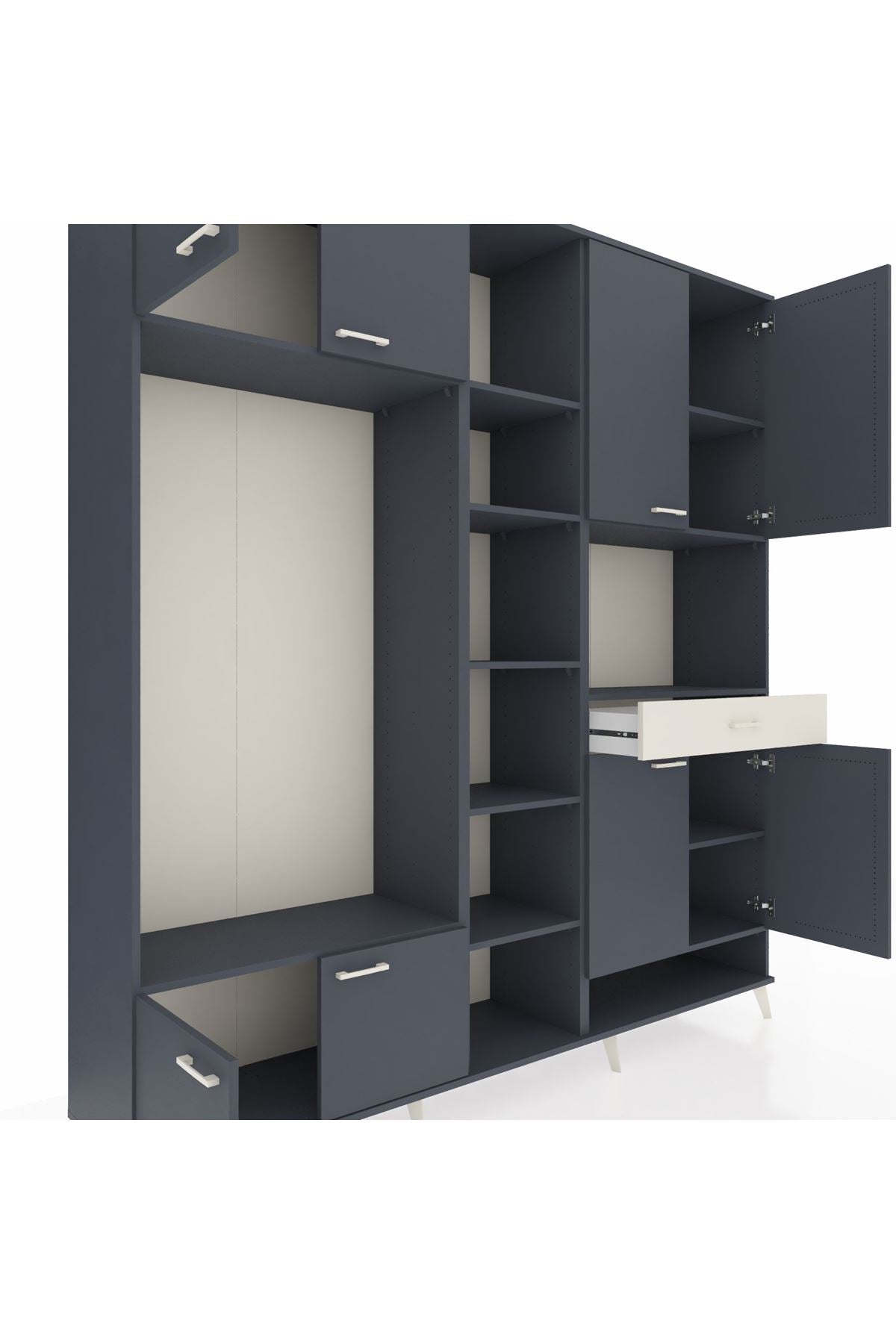 Hyperion Dolap 12 Raflı Tek Çekmeceli 8 Kapaklı 220x44x243 Antrasit-Antrasit/Aytaşı