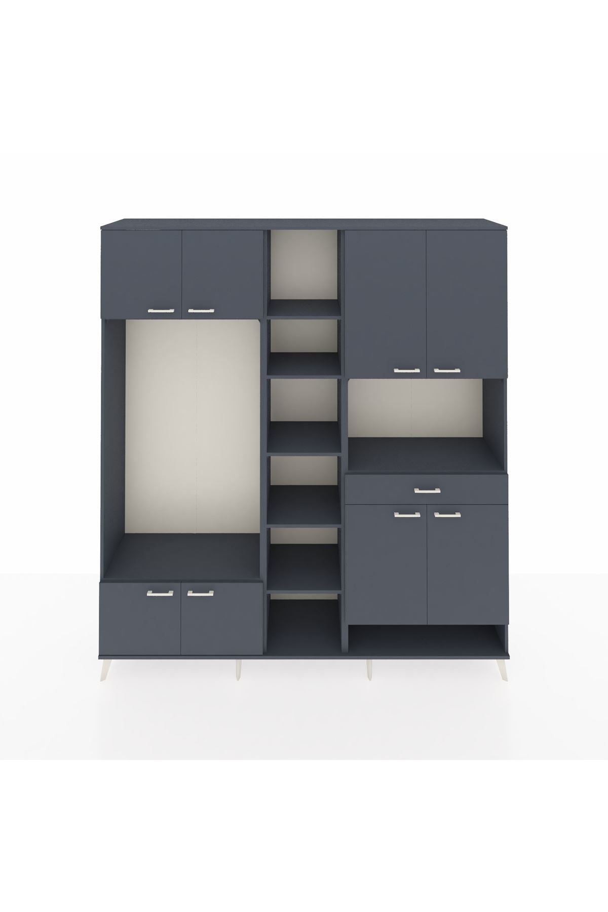 Hyperion Dolap 12 Raflı Tek Çekmeceli 8 Kapaklı 220x44x243 Antrasit-Antrasit/Antrasit