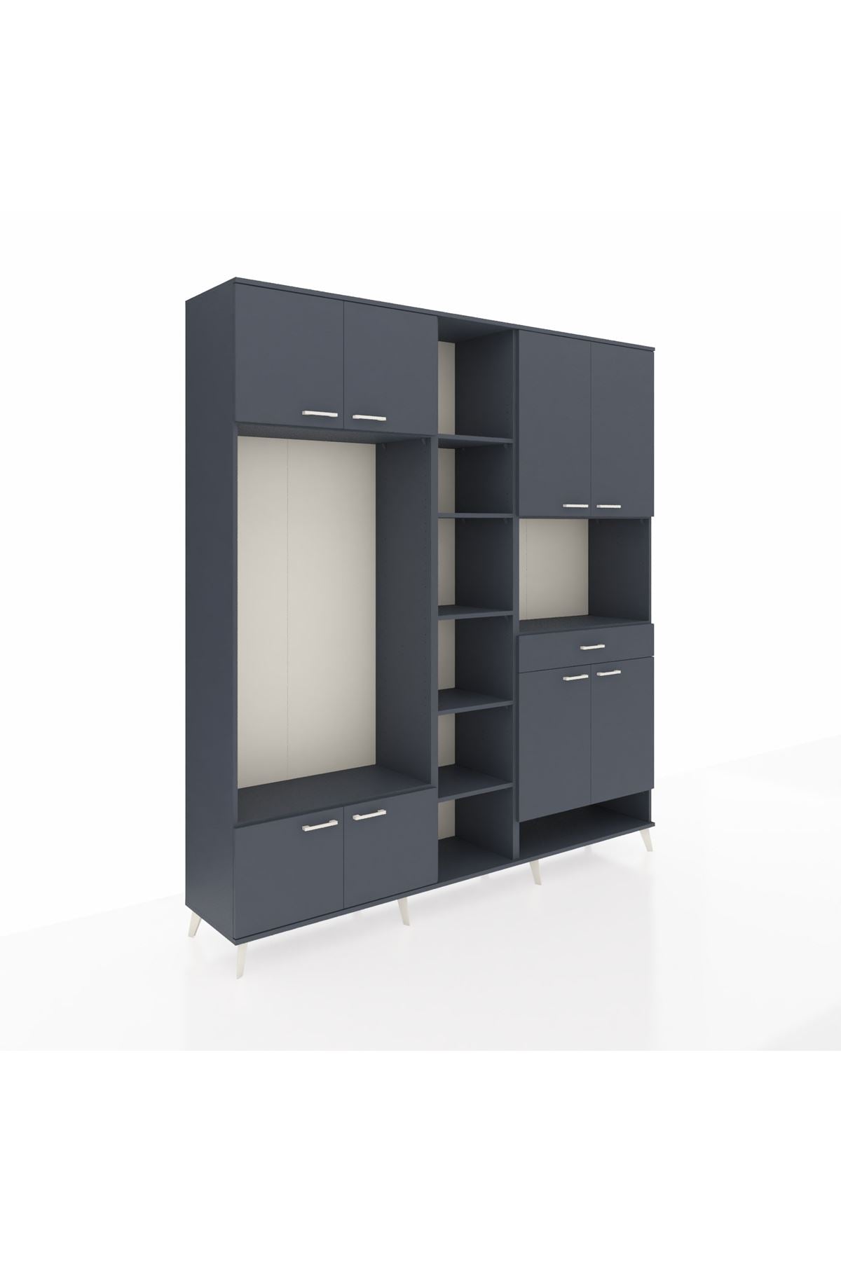 Hyperion Dolap 12 Raflı Tek Çekmeceli 8 Kapaklı 220x44x243 Antrasit-Antrasit/Antrasit