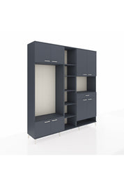 Hyperion Dolap 12 Raflı Tek Çekmeceli 8 Kapaklı 220x44x243 Antrasit-Antrasit/Antrasit