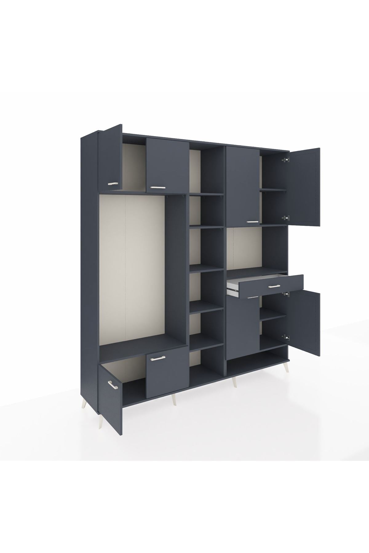 Hyperion Dolap 12 Raflı Tek Çekmeceli 8 Kapaklı 220x44x243 Antrasit-Antrasit/Antrasit