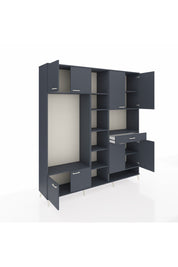 Hyperion Dolap 12 Raflı Tek Çekmeceli 8 Kapaklı 220x44x243 Antrasit-Antrasit/Antrasit