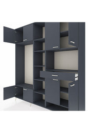 Hyperion Dolap 12 Raflı Tek Çekmeceli 8 Kapaklı 220x44x243 Antrasit-Antrasit/Antrasit