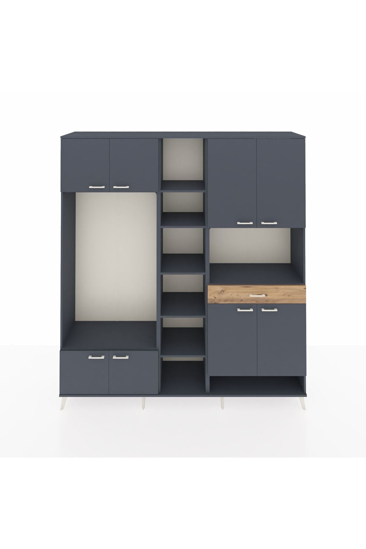 Hyperion Dolap 12 Raflı Tek Çekmeceli 8 Kapaklı 220x44x243 Antrasit-Antrasit/Çam