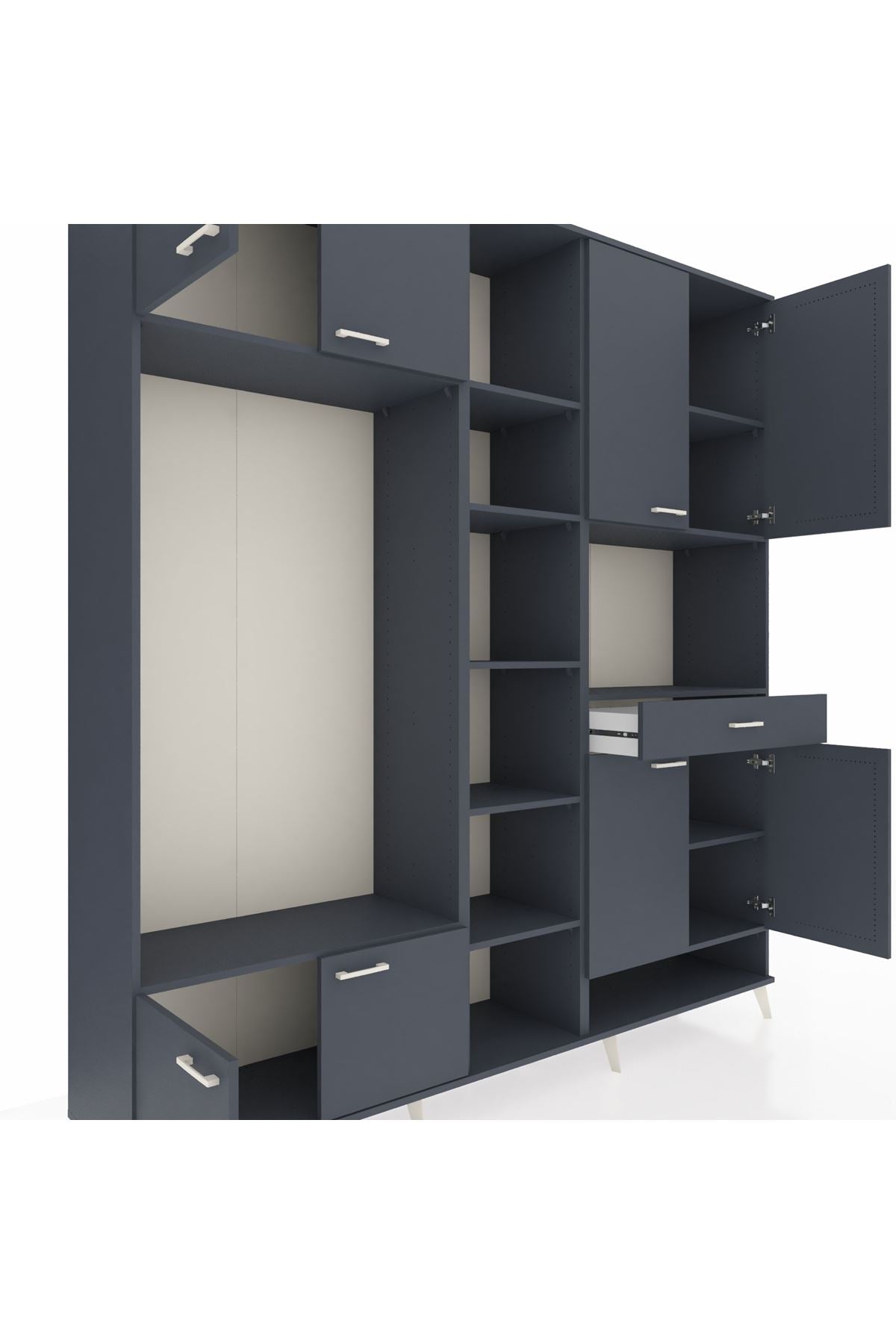 Hyperion Dolap 12 Raflı Tek Çekmeceli 8 Kapaklı 220x44x243 Antrasit-Antrasit/Antrasit