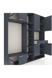 Hyperion Dolap 12 Raflı Tek Çekmeceli 8 Kapaklı 220x44x243 Antrasit-Antrasit/Antrasit