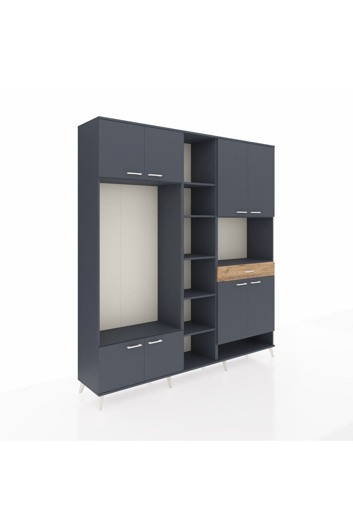 Hyperion Dolap 12 Raflı Tek Çekmeceli 8 Kapaklı 220x44x243 Antrasit-Antrasit/Çam