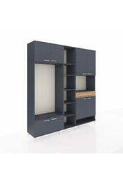 Hyperion Dolap 12 Raflı Tek Çekmeceli 8 Kapaklı 220x44x243 Antrasit-Antrasit/Çam