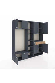 Hyperion Dolap 12 Raflı Tek Çekmeceli 8 Kapaklı 220x44x243 Antrasit-Antrasit/Çam