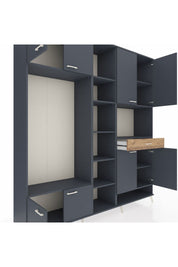 Hyperion Dolap 12 Raflı Tek Çekmeceli 8 Kapaklı 220x44x243 Antrasit-Antrasit/Çam