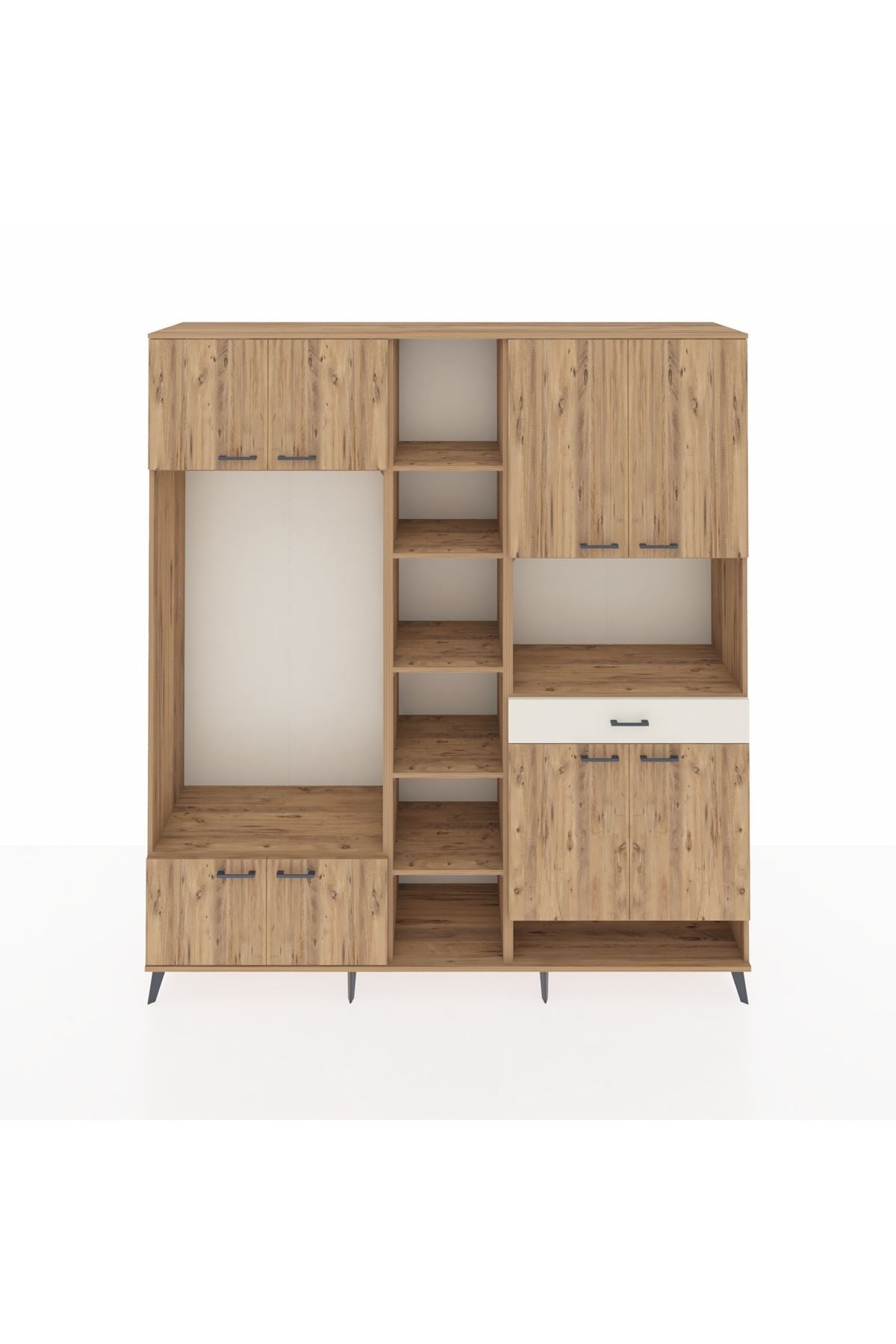 Hyperion Dolap 12 Raflı Tek Çekmeceli 8 Kapaklı 220x44x243 Çam-Çam/Aytaşı