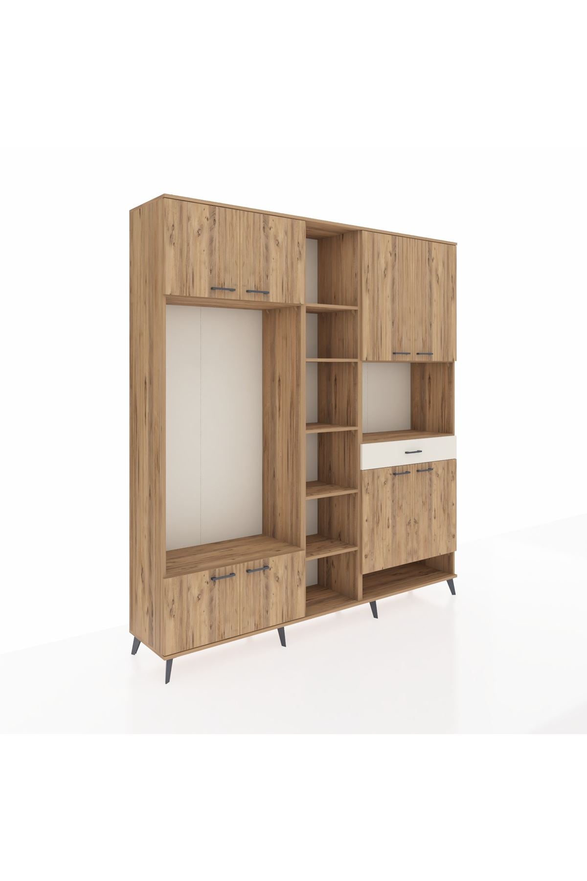 Hyperion Dolap 12 Raflı Tek Çekmeceli 8 Kapaklı 220x44x243 Çam-Çam/Aytaşı