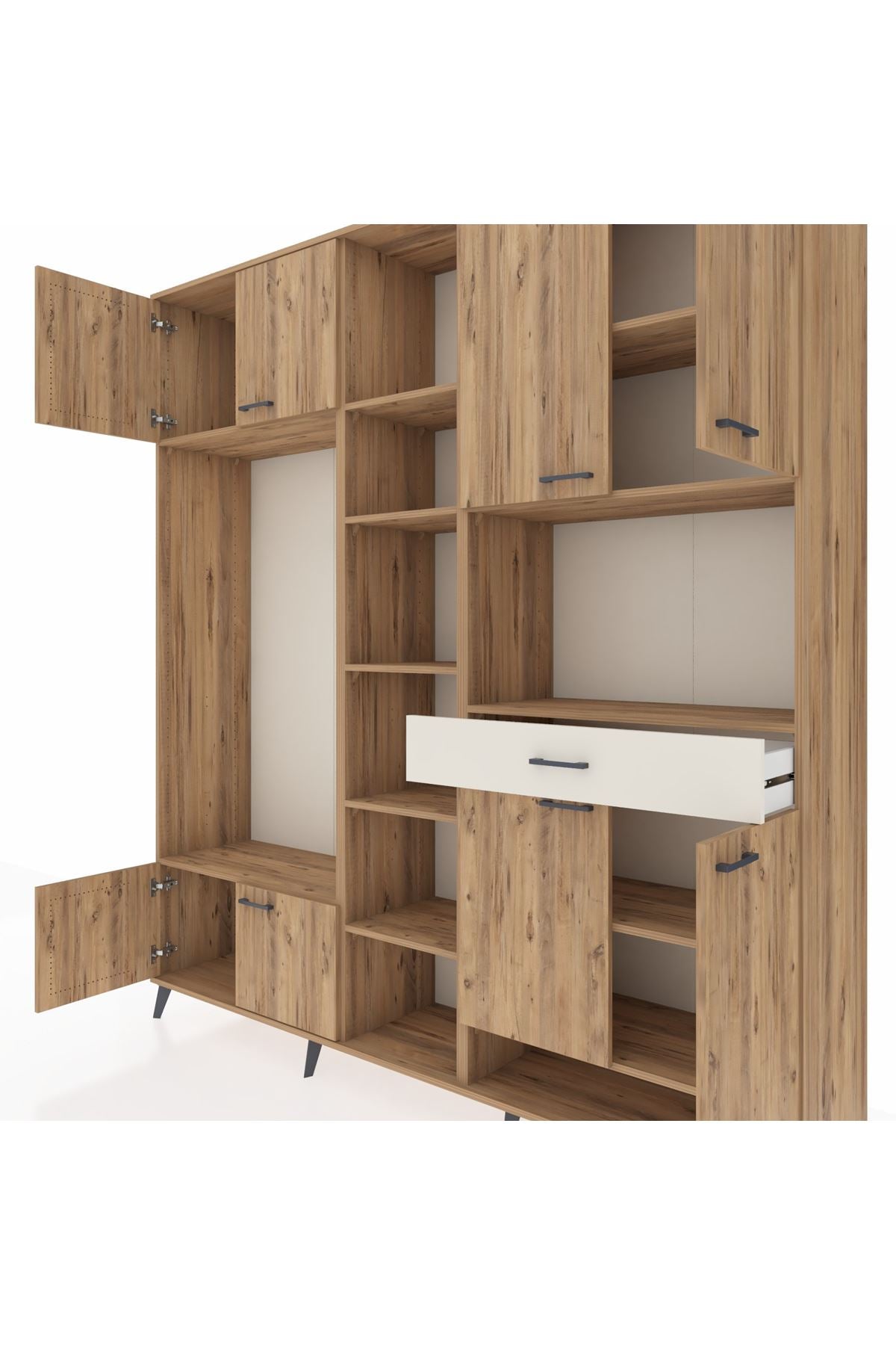 Hyperion Dolap 12 Raflı Tek Çekmeceli 8 Kapaklı 220x44x243 Çam-Çam/Aytaşı