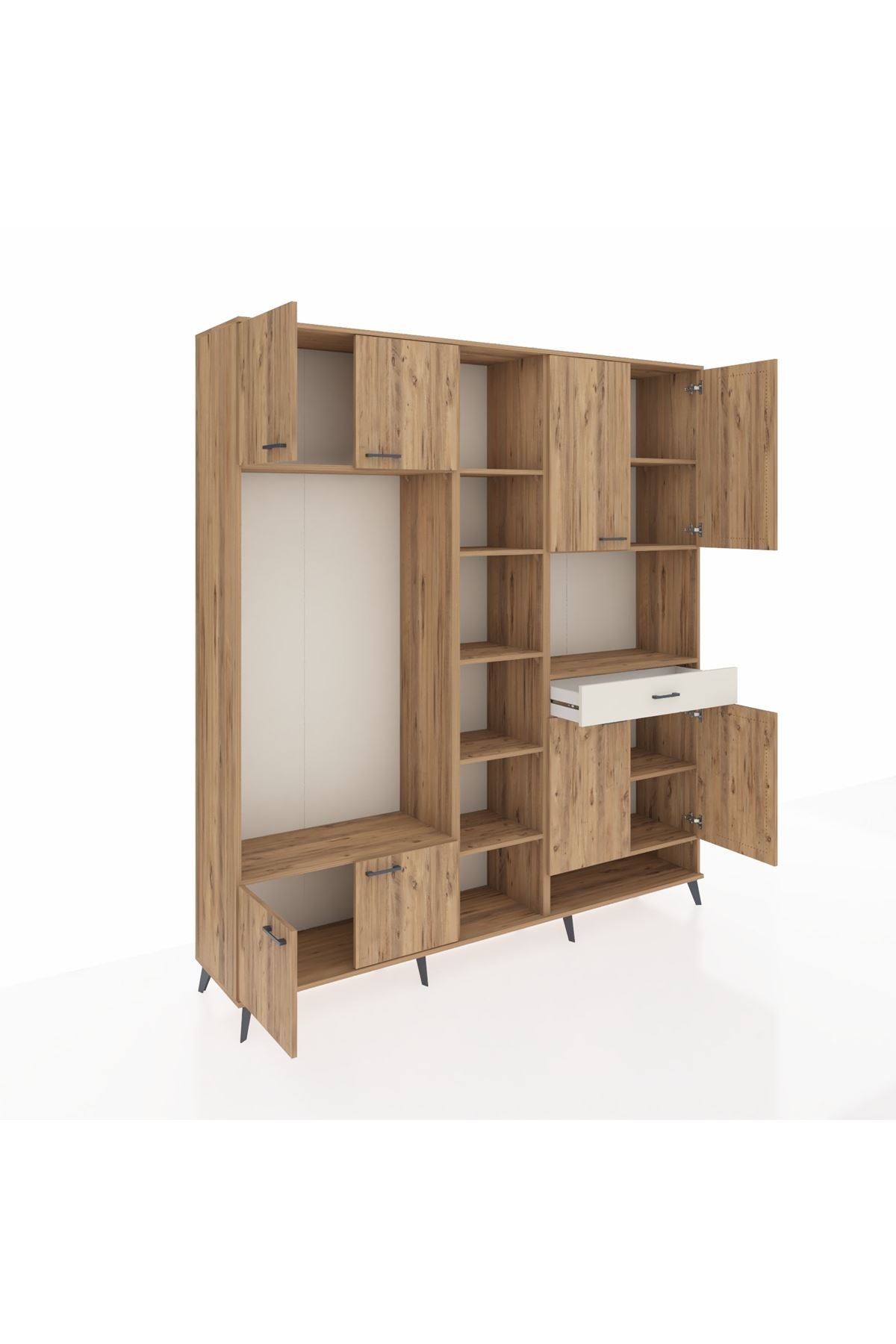 Hyperion Dolap 12 Raflı Tek Çekmeceli 8 Kapaklı 220x44x243 Çam-Çam/Aytaşı