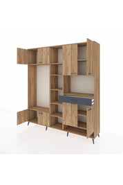 Hyperion Dolap 12 Raflı Tek Çekmeceli 8 Kapaklı 220x44x243 Çam-Çam/Antrasit