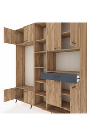 Hyperion Dolap 12 Raflı Tek Çekmeceli 8 Kapaklı 220x44x243 Çam-Çam/Antrasit