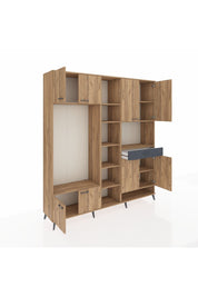 Hyperion Dolap 12 Raflı Tek Çekmeceli 8 Kapaklı 220x44x243 Çam-Çam/Antrasit