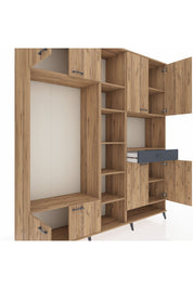 Hyperion Dolap 12 Raflı Tek Çekmeceli 8 Kapaklı 220x44x243 Çam-Çam/Antrasit