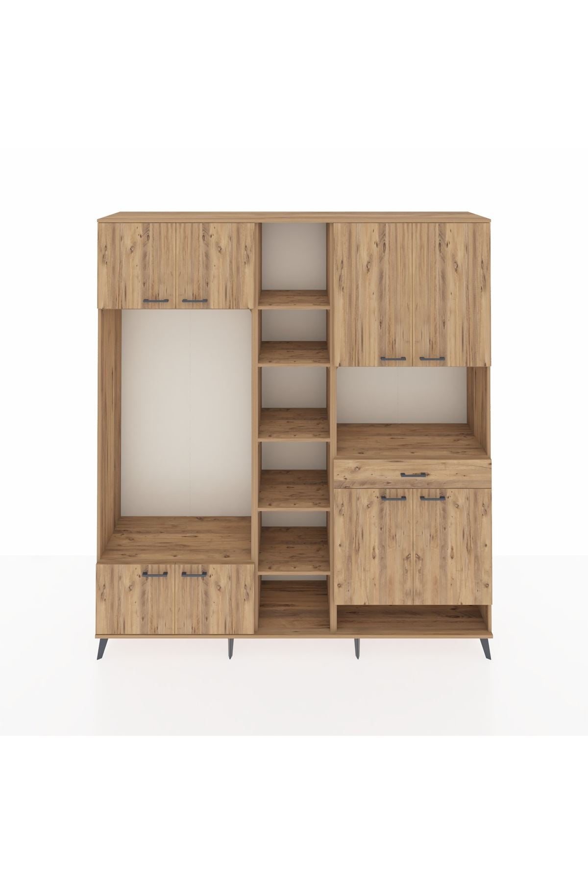 Hyperion Dolap 12 Raflı Tek Çekmeceli 8 Kapaklı 220x44x243 Çam-Çam/Çam