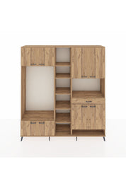 Hyperion Dolap 12 Raflı Tek Çekmeceli 8 Kapaklı 220x44x243 Çam-Çam/Çam