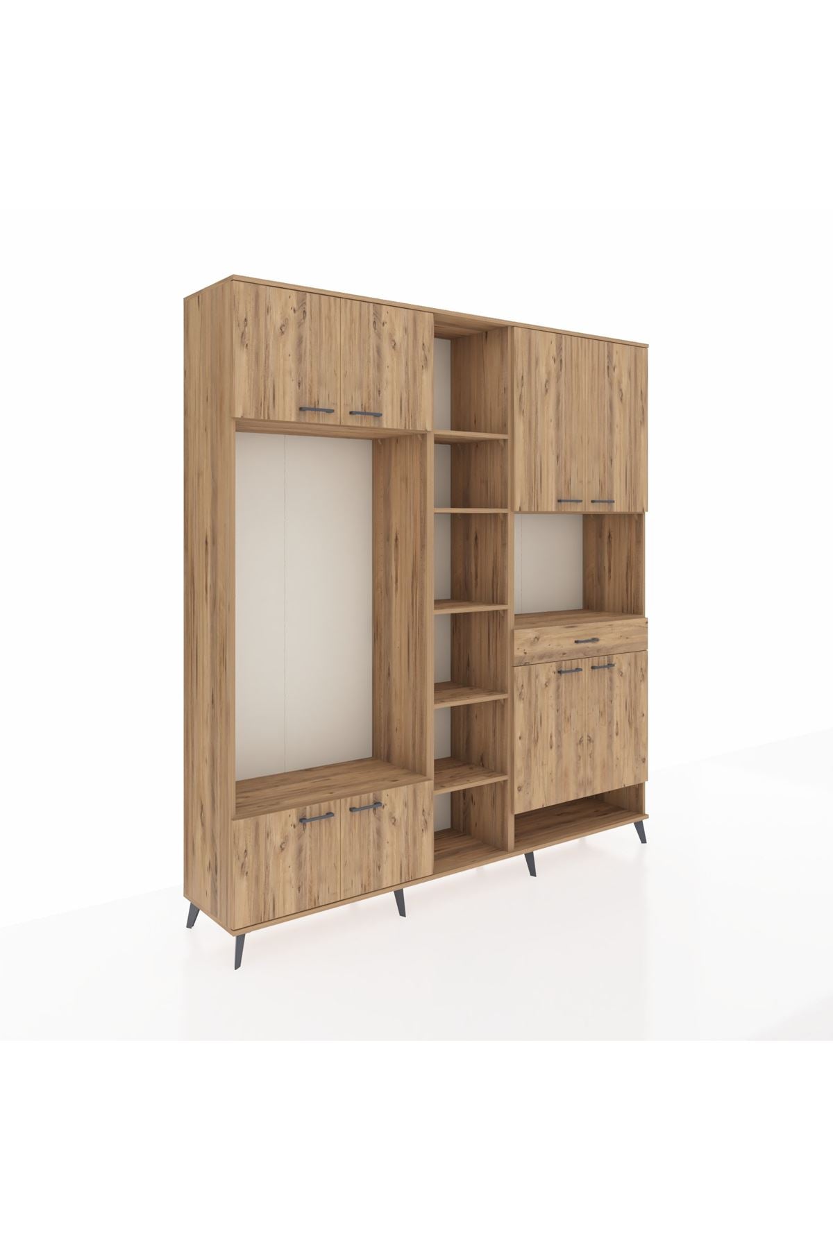 Hyperion Dolap 12 Raflı Tek Çekmeceli 8 Kapaklı 220x44x243 Çam-Çam/Çam