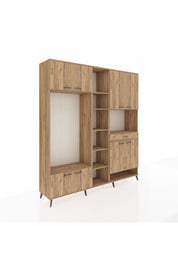 Hyperion Dolap 12 Raflı Tek Çekmeceli 8 Kapaklı 220x44x243 Çam-Çam/Çam