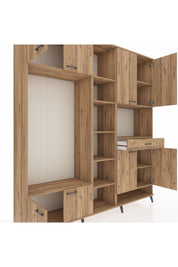 Hyperion Dolap 12 Raflı Tek Çekmeceli 8 Kapaklı 220x44x243 Çam-Çam/Çam