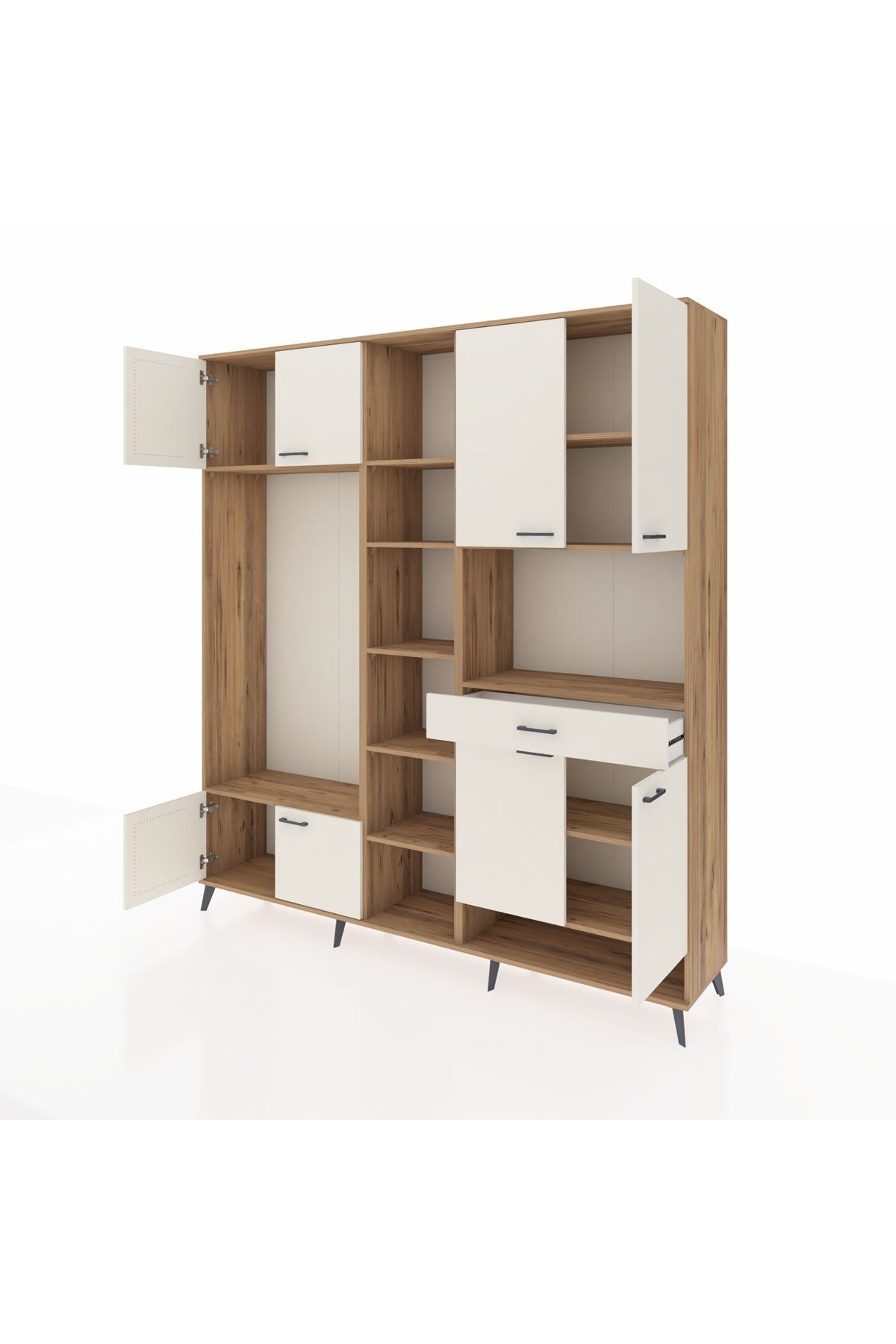 Hyperion Dolap 12 Raflı Tek Çekmeceli 8 Kapaklı 220x44x243 Çam-Aytaşı/Aytaşı