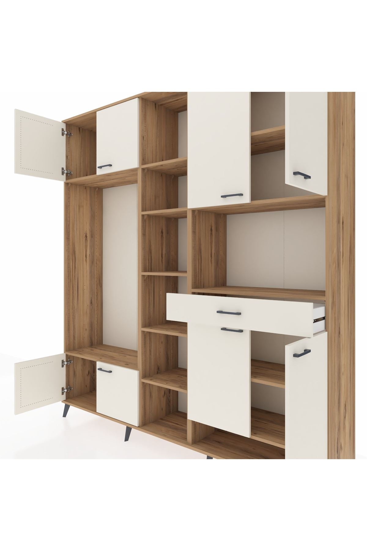 Hyperion Dolap 12 Raflı Tek Çekmeceli 8 Kapaklı 220x44x243 Çam-Aytaşı/Aytaşı