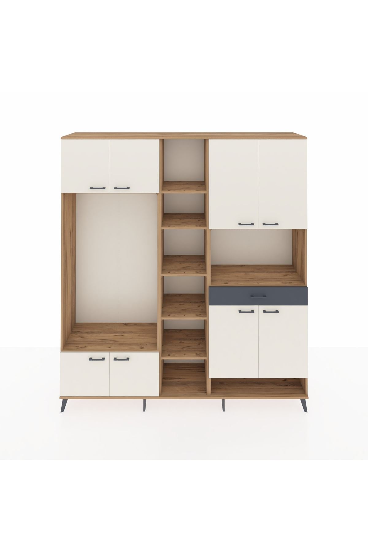 Hyperion Dolap 12 Raflı Tek Çekmeceli 8 Kapaklı 220x44x243 Çam-Aytaşı/Antrasit