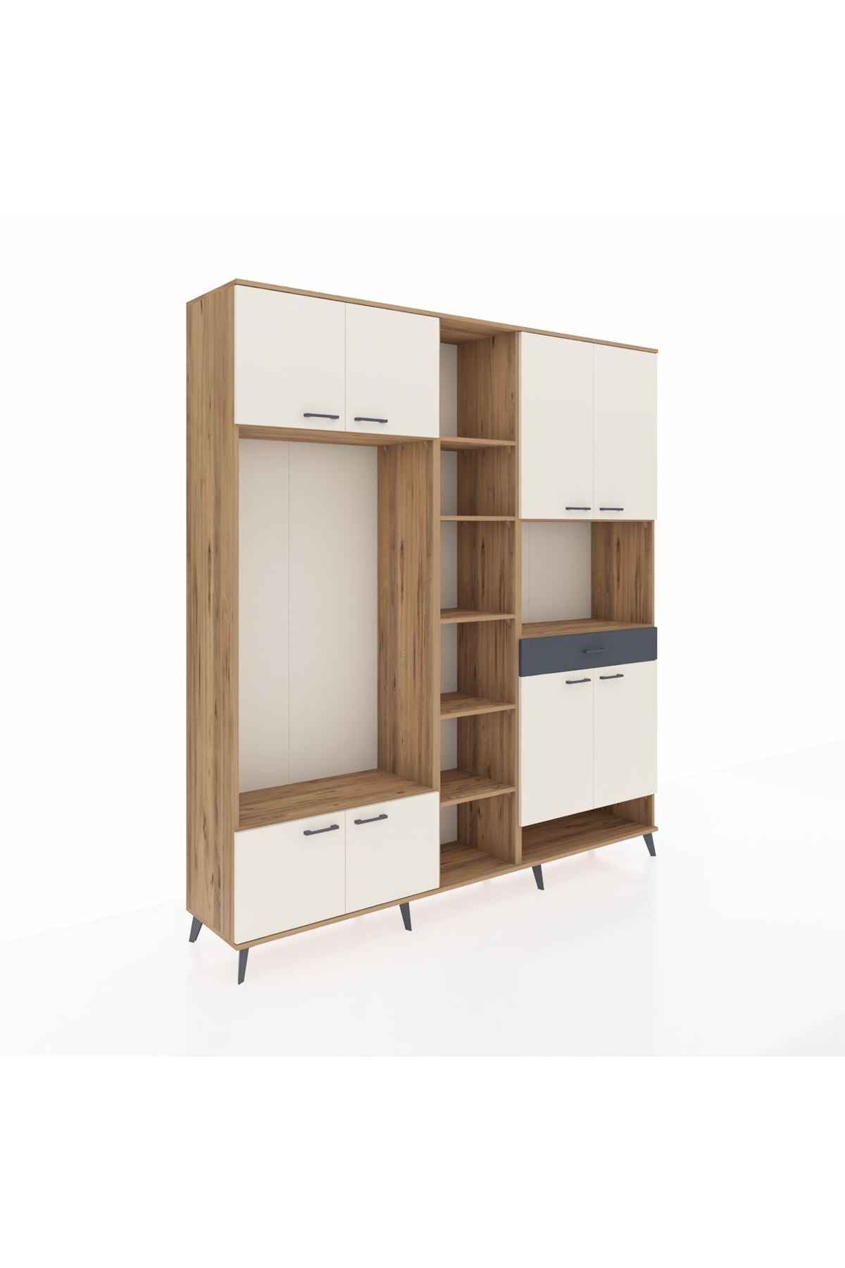 Hyperion Dolap 12 Raflı Tek Çekmeceli 8 Kapaklı 220x44x243 Çam-Aytaşı/Antrasit