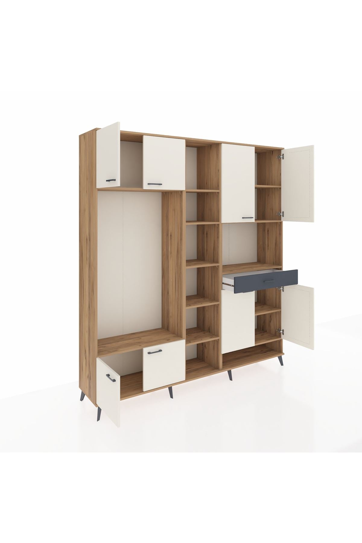 Hyperion Dolap 12 Raflı Tek Çekmeceli 8 Kapaklı 220x44x243 Çam-Aytaşı/Antrasit