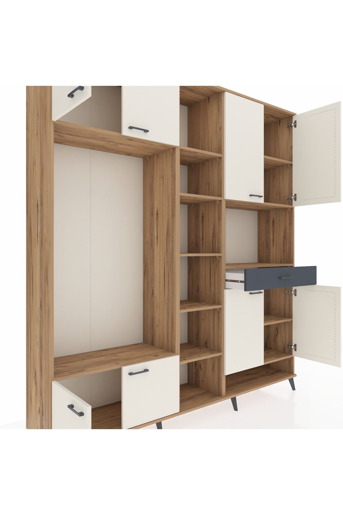 Hyperion Dolap 12 Raflı Tek Çekmeceli 8 Kapaklı 220x44x243 Çam-Aytaşı/Antrasit