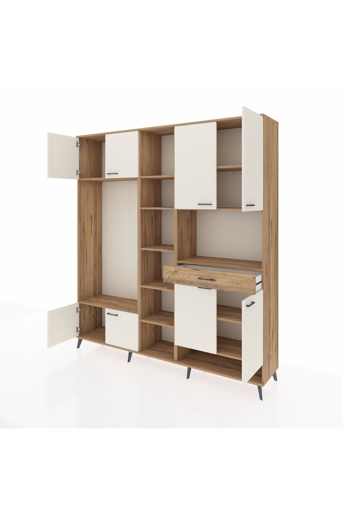 Hyperion Dolap 12 Raflı Tek Çekmeceli 8 Kapaklı 220x44x243 Çam-Aytaşı/Çam