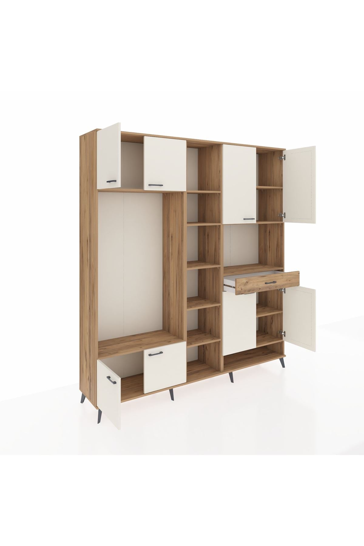 Hyperion Dolap 12 Raflı Tek Çekmeceli 8 Kapaklı 220x44x243 Çam-Aytaşı/Çam