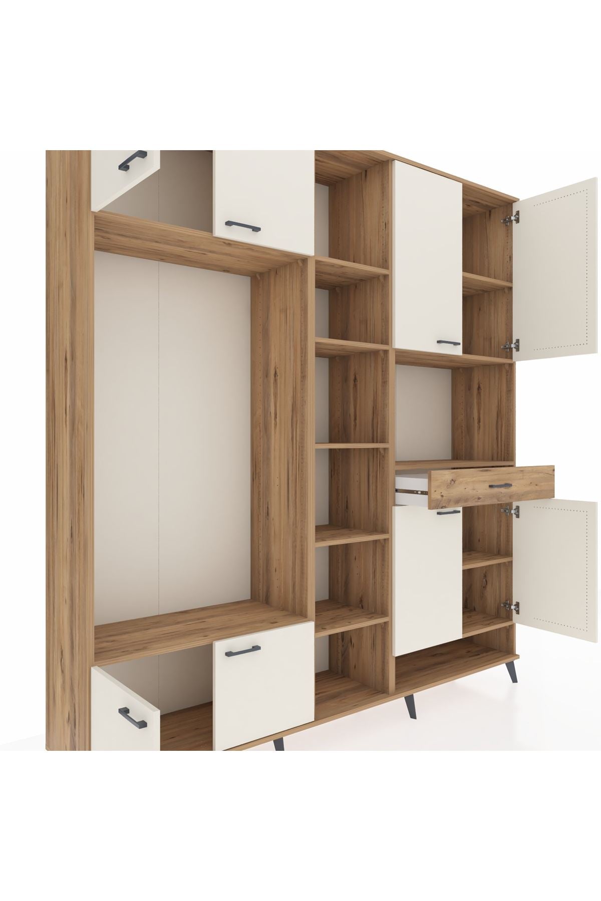 Hyperion Dolap 12 Raflı Tek Çekmeceli 8 Kapaklı 220x44x243 Çam-Aytaşı/Çam