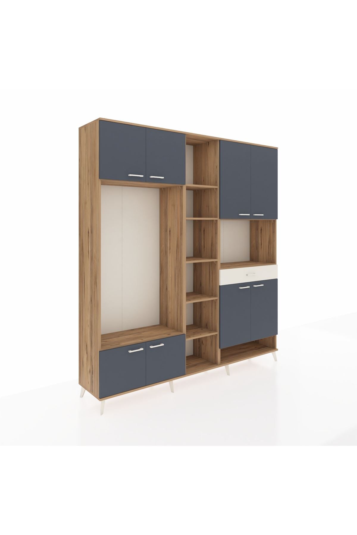 Hyperion Dolap 12 Raflı Tek Çekmeceli 8 Kapaklı 220x44x243 Çam-Antrasit/Aytaşı