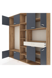 Hyperion Dolap 12 Raflı Tek Çekmeceli 8 Kapaklı 220x44x243 Çam-Antrasit/Aytaşı