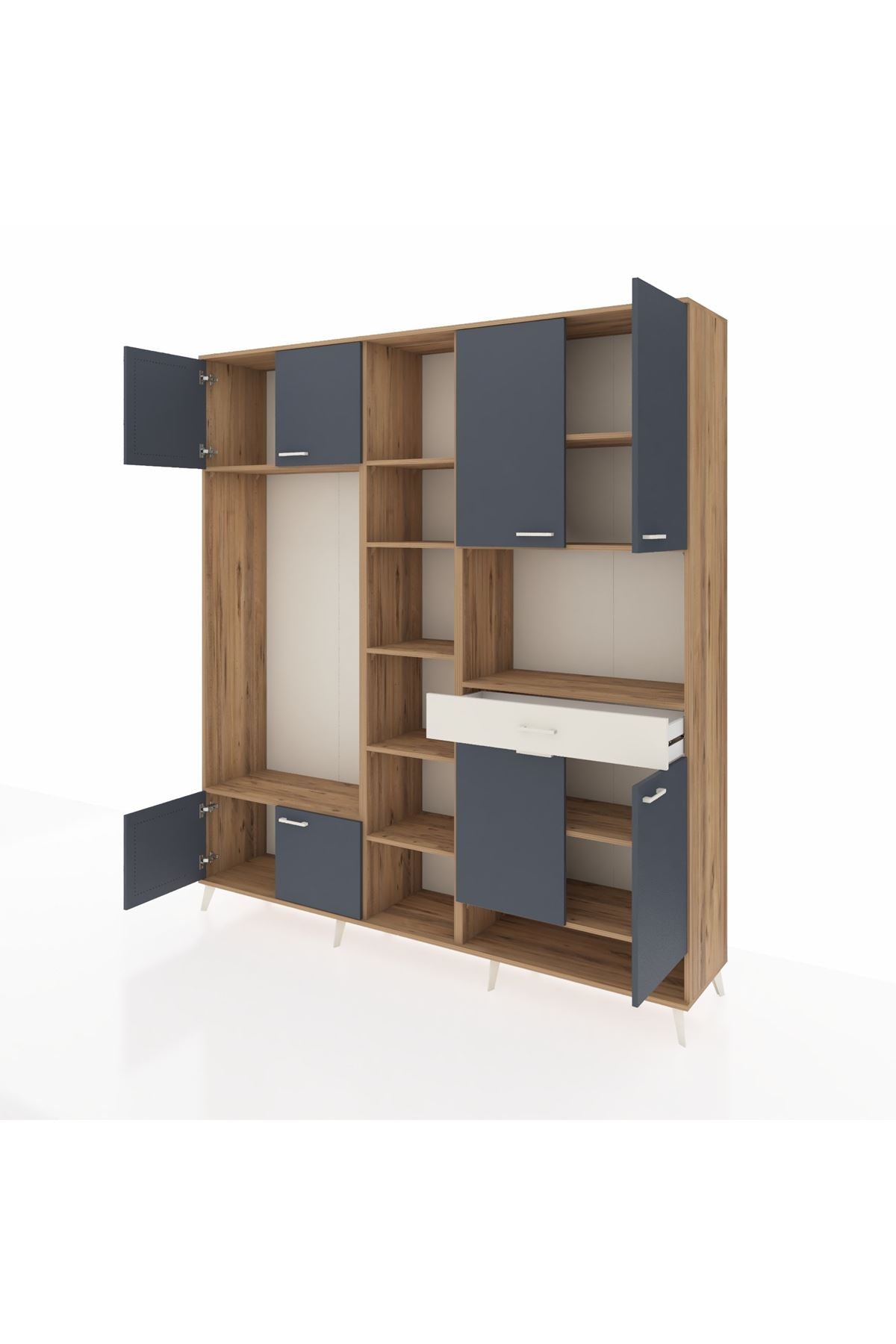 Hyperion Dolap 12 Raflı Tek Çekmeceli 8 Kapaklı 220x44x243 Çam-Antrasit/Aytaşı