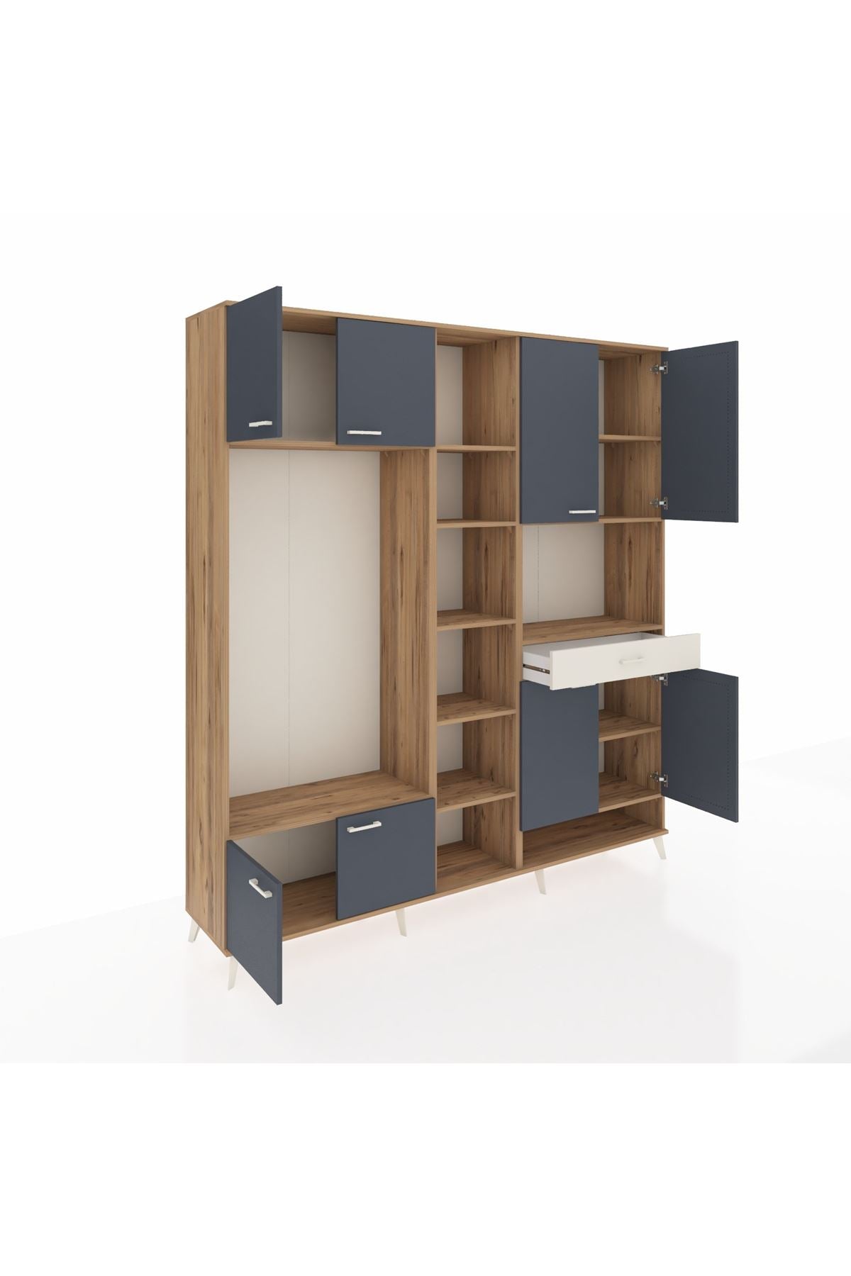 Hyperion Dolap 12 Raflı Tek Çekmeceli 8 Kapaklı 220x44x243 Çam-Antrasit/Aytaşı