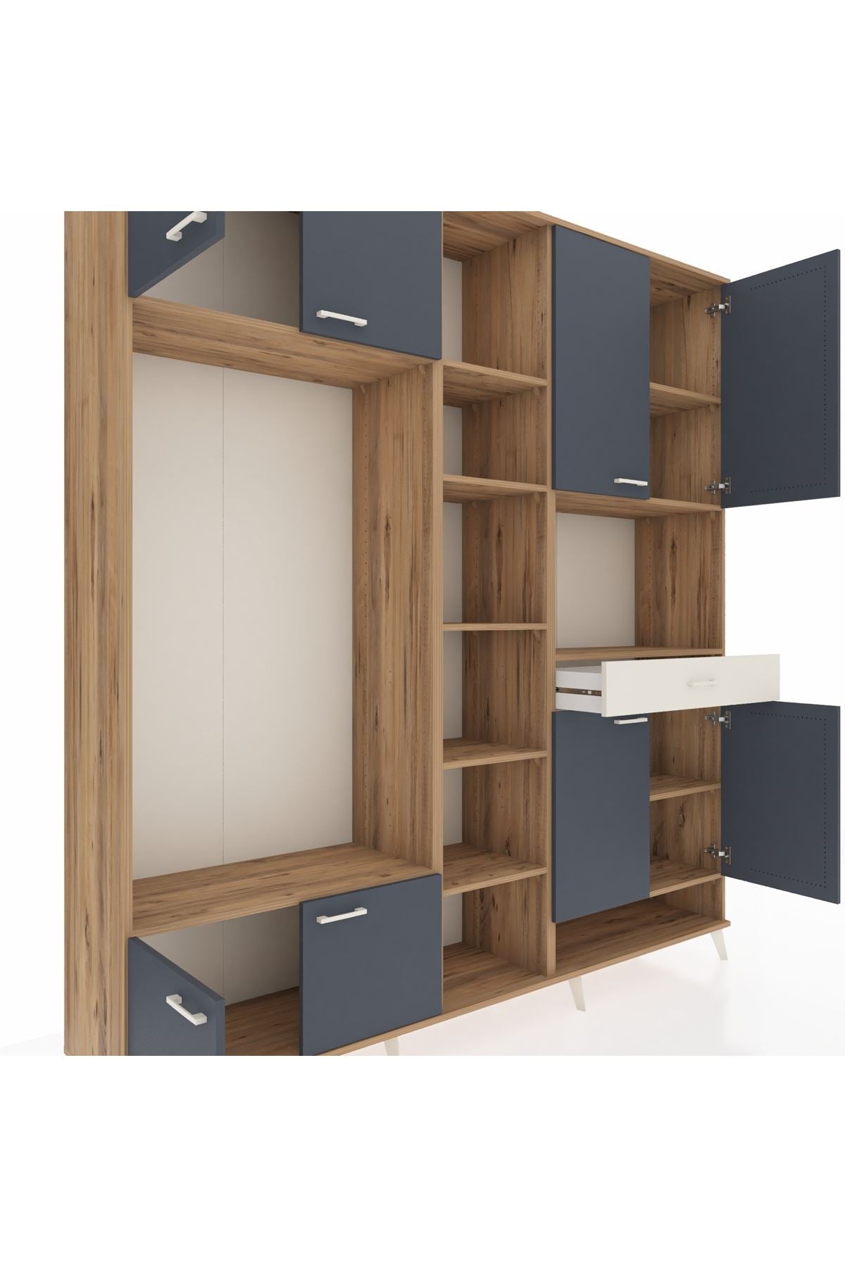 Hyperion Dolap 12 Raflı Tek Çekmeceli 8 Kapaklı 220x44x243 Çam-Antrasit/Aytaşı