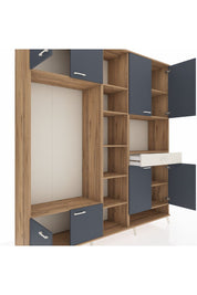 Hyperion Dolap 12 Raflı Tek Çekmeceli 8 Kapaklı 220x44x243 Çam-Antrasit/Aytaşı