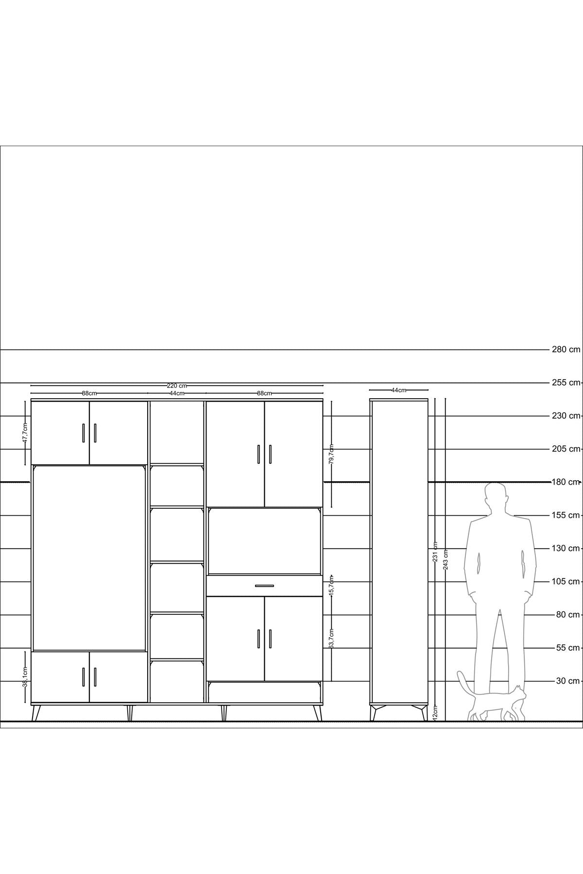 Hyperion Dolap 12 Raflı Tek Çekmeceli 8 Kapaklı 220x44x243 - S553M070V25B